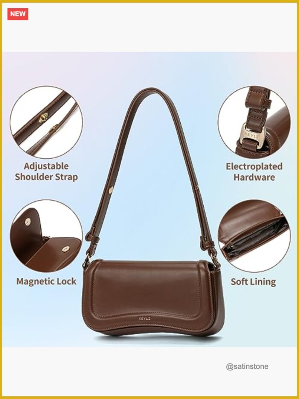 Trendy Waterproof Leather Shoulder Bag Crossbody Handbag Clutch Tote - Picture 6 of 7
